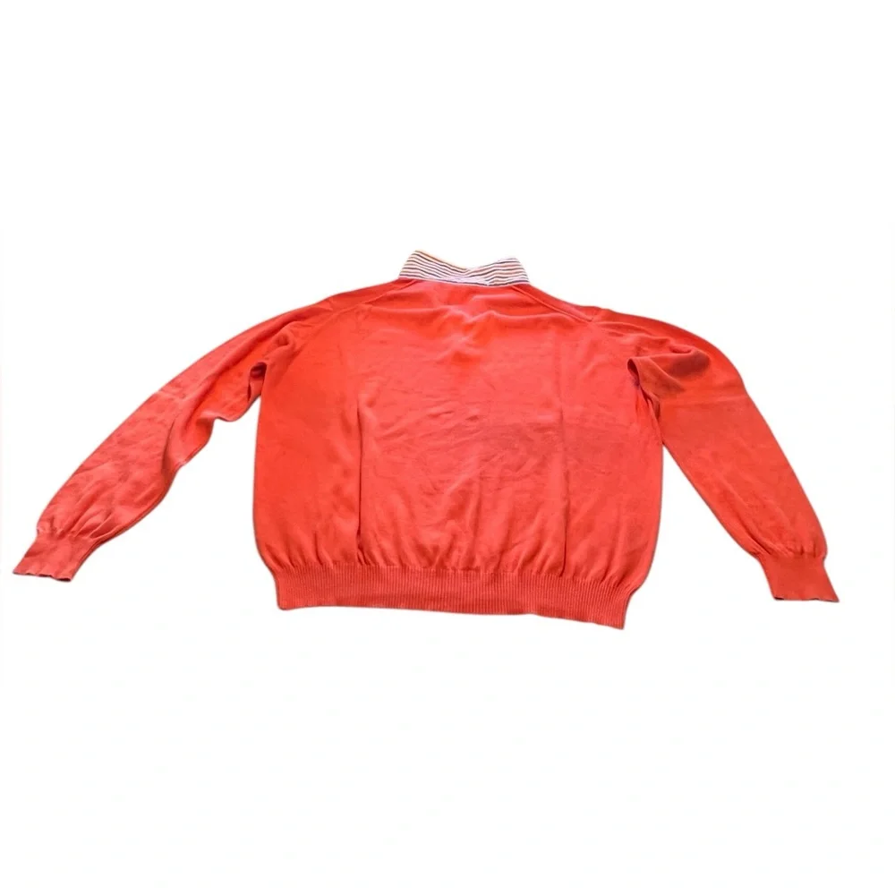 Zegna Polo Long Sleeve Collared Orange 1/4 zip Sweater 100% cotton VTG  Unisex - Picture 4 of 6